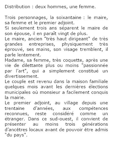 Pièce de théâtre pour 2 hommes 1 femme sur la fusion des villages